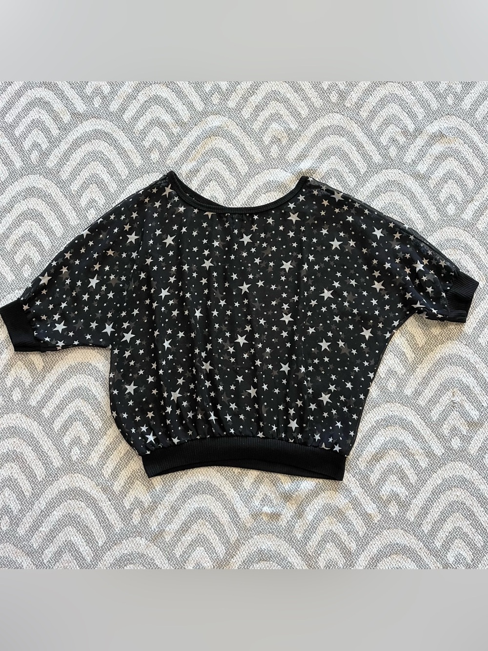 WET SEAL Black White Stars Dolman Sheer Blouse